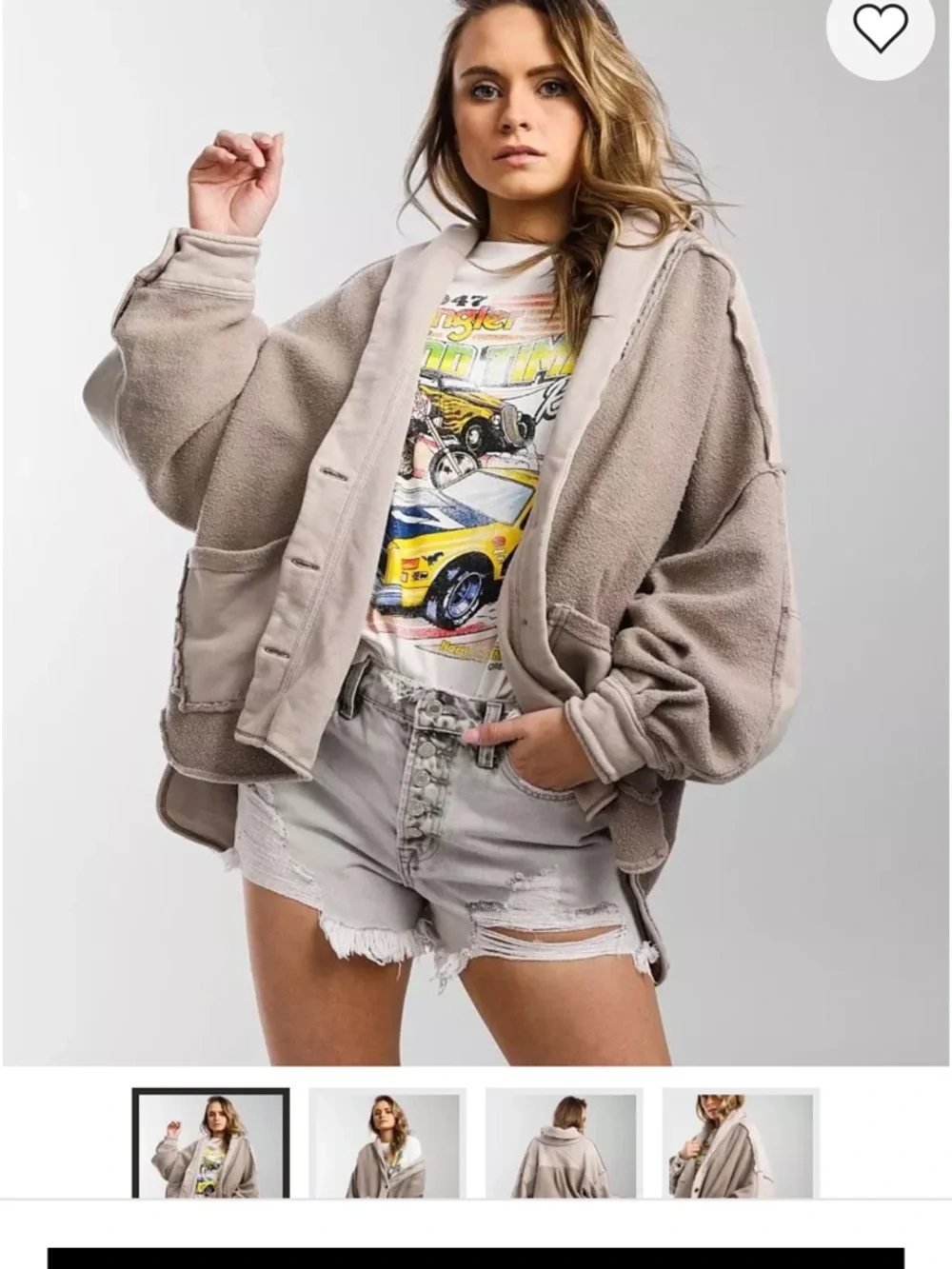 Free People Jordan Reverse Fleece Shacket- Camel Grey - Picture 2 of 5